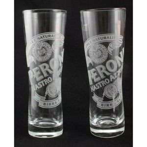 PERONI Etched Nastro Azzurro Birra Superiore Glasses .3 Litre Lot of 2
